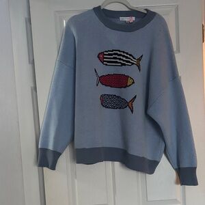Blue Sweater with Fish Design